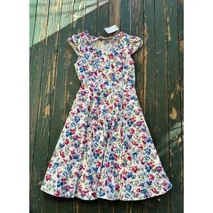 H&R London Floral Fit Flare Dress Cap Sleeve Square Neck Women's Size L